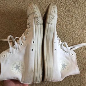 Men’s high top, all white converse, size 8.5
